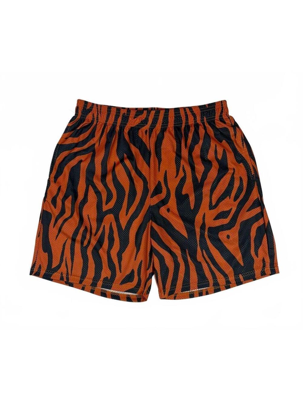 Streetwear Inaka Power Men's 2XL Tiger Stripe Orange Black Mesh 5in Gym Shorts